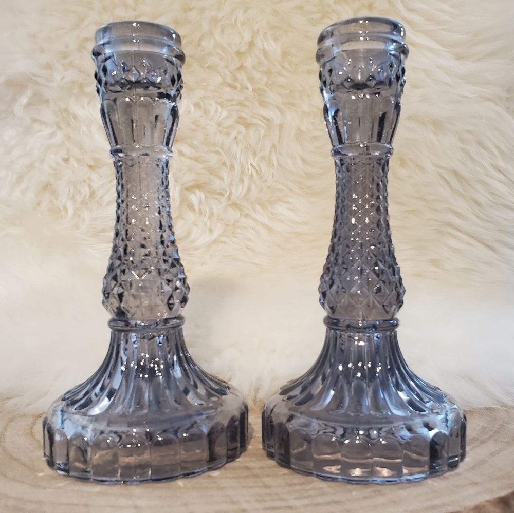Black/Smoke colored glass candlesticks